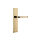 Pair of Iver Annecy lever handles on stepped backplates, showcasing elegant brass hardware for doors.