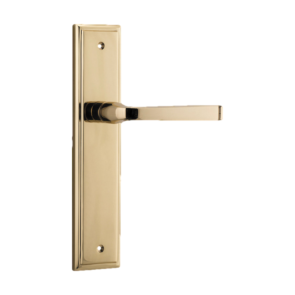 Door Lever Annecy Stepped Latch Polished Brass H237xW50xP65mm in Polished Brass