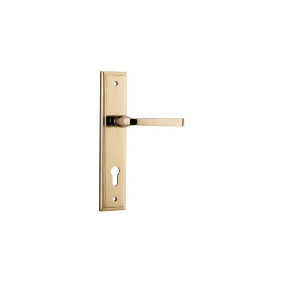 Door Lever Annecy Stepped Euro Polished Brass CTC85mm H240xW50xP65mm in Polished Brass