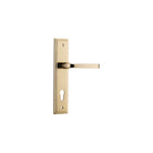 Pair of Iver Annecy lever handles on stepped backplates, featuring elegant design and polished finish for interior doors.