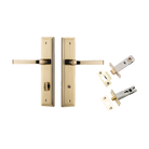 Door Lever Annecy Stepped Privacy Polished Brass CTC85mm H240xW50xP65mm Inbuilt Privacy Kit Tube Latch Split Cam 'T' Striker Polished Brass Backset 60mm, Privacy Bolt Round Bolt Polished Brass Backset 60mm in Polished Brass