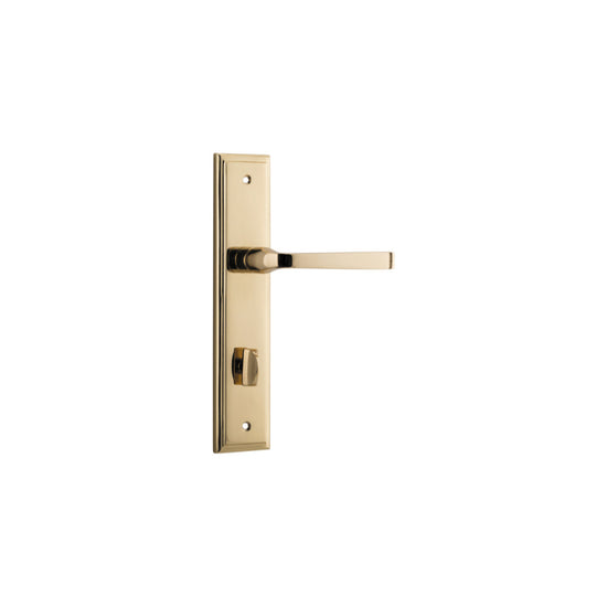 Door Lever Annecy Stepped Privacy Polished Brass CTC85mm H240xW50xP65mm in Polished Brass