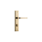 Pair of Iver Annecy lever handles on stepped backplates, showcasing elegant brass finish and classic design for interior doors.
