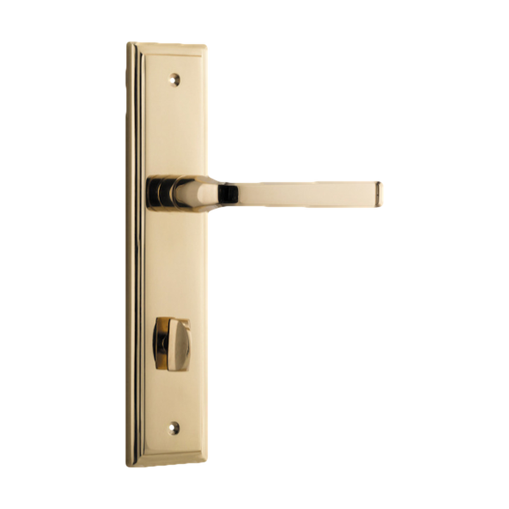 Door Lever Annecy Stepped Privacy Polished Brass CTC85mm H240xW50xP65mm in Polished Brass