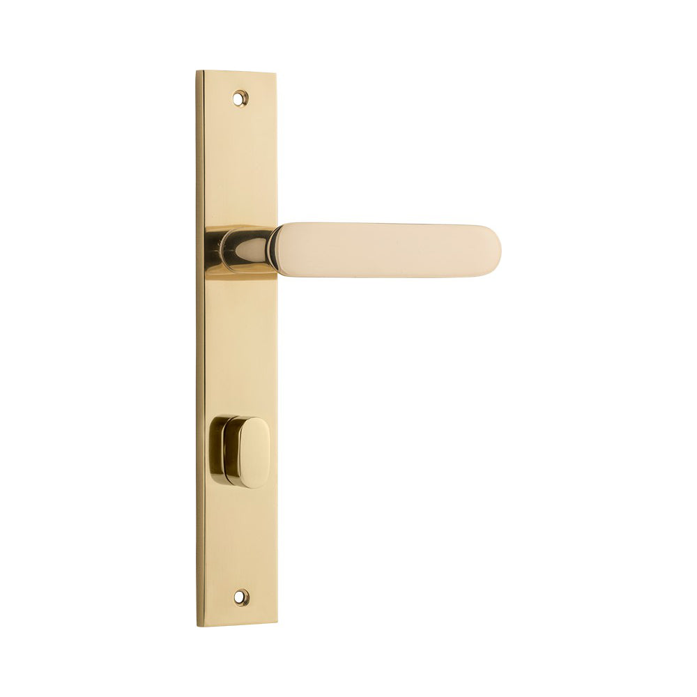Door Lever Bronte Rectangular Privacy Polished Brass CTC85mm H240xW38xP56mm in Polished Brass