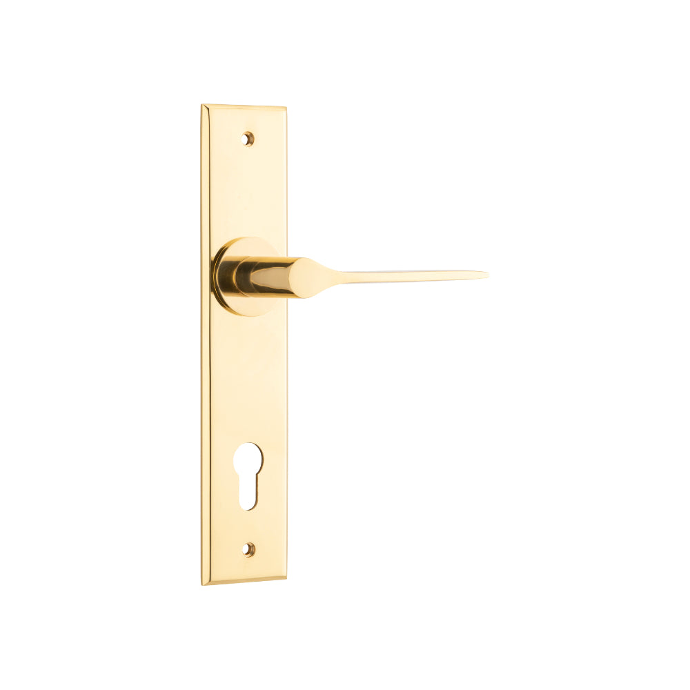 Door Lever Como Chamfered Euro Polished Brass H240xW50xP61mm in Polished Brass