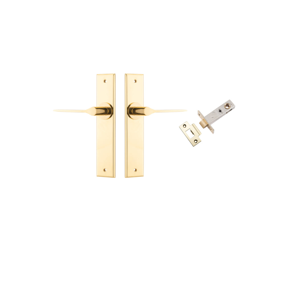 Door Lever Como Chamfered Polished Brass L119xP61mm BPH240xW50mm Passage Kit Tube Latch Split Cam 'T' Striker Polished Brass Backset 60mm in Polished Brass