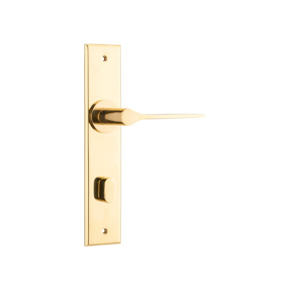 Door Lever Como Chamfered Privacy Polished Brass H240xW50xP61mm in Polished Brass