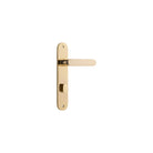 Pair of Iver Bronte lever door handles on oval backplates with a polished finish, showcasing elegant, classic design.