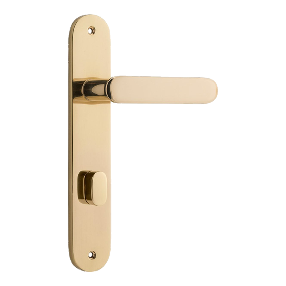 Door Lever Bronte Oval Privacy Polished Brass CTC85mm H240xW40xP56mm in Polished Brass