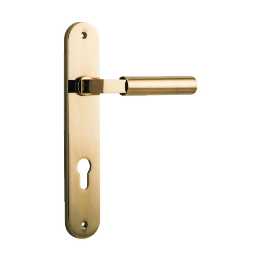 Door Lever Berlin Oval Euro Polished Brass CTC85mm H240xW40xP57mm in Polished Brass