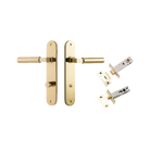 Door Lever Berlin Oval Privacy Polished Brass CTC85mm L120xP57mm BPH240xW40mm Privacy Kit Tube Latch Split Cam 'T' Striker Polished Brass Backset 60mm, Privacy Bolt Round Bolt Polished Brass Backset 60mm in Polished Brass