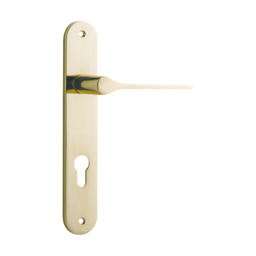Door Lever Como Oval Euro Polished Brass CTC85mm H240xW40xP59mm in Polished Brass