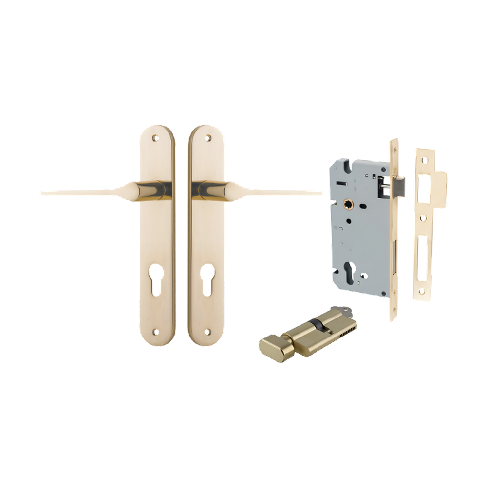 Door Lever Como Oval Euro Pair Polished Brass CTC85mm L119xP59mm BPH240xW40mm Mortice Lock Euro Polished Brass CTC85mm Backset 60mm Euro Cylinder Key Thumb 5 Pin Polished Brass 65mm KA4 in Polished Brass