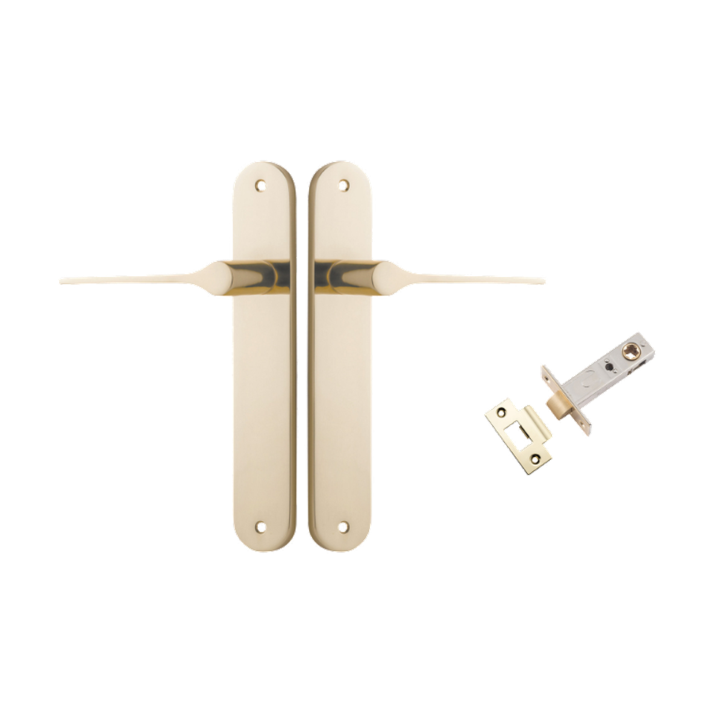 Door Lever Como Oval Polished Brass L119xP59mm BPH240xW40mm Passage Kit Tube Latch Split Cam 'T' Striker Polished Brass Backset 60mm in Polished Brass