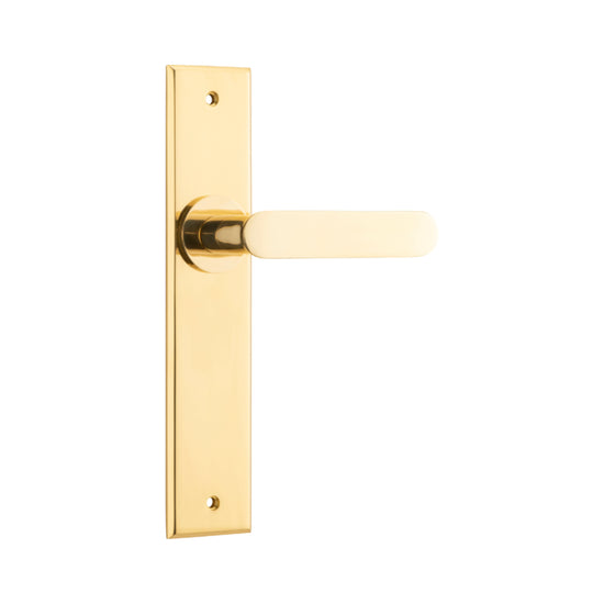 Door Lever Bronte  on Long Backplate Polished Brass H240xW50xP55mm in Polished Brass