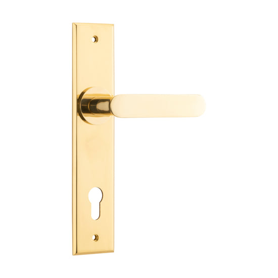 Door Lever Bronte Chamfered Euro Polished Brass H240xW50xP55mm in Polished Brass