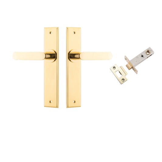 Door Lever Bronte Chamfered Polished Brass L117xP55mm BPH240xW50mm Passage Kit, Tube Latch Split Cam 'T' Striker Polished Brass Backset 60mm in Polished Brass
