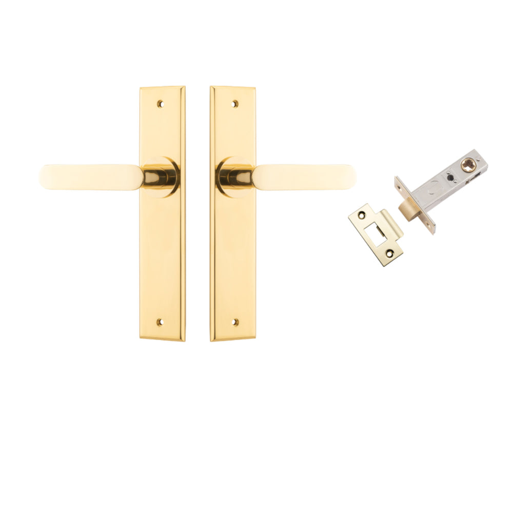 Door Lever Bronte Chamfered Polished Brass L117xP55mm BPH240xW50mm Passage Kit Tube Latch Split Cam 'T' Striker Polished Brass Backset 60mm in Polished Brass