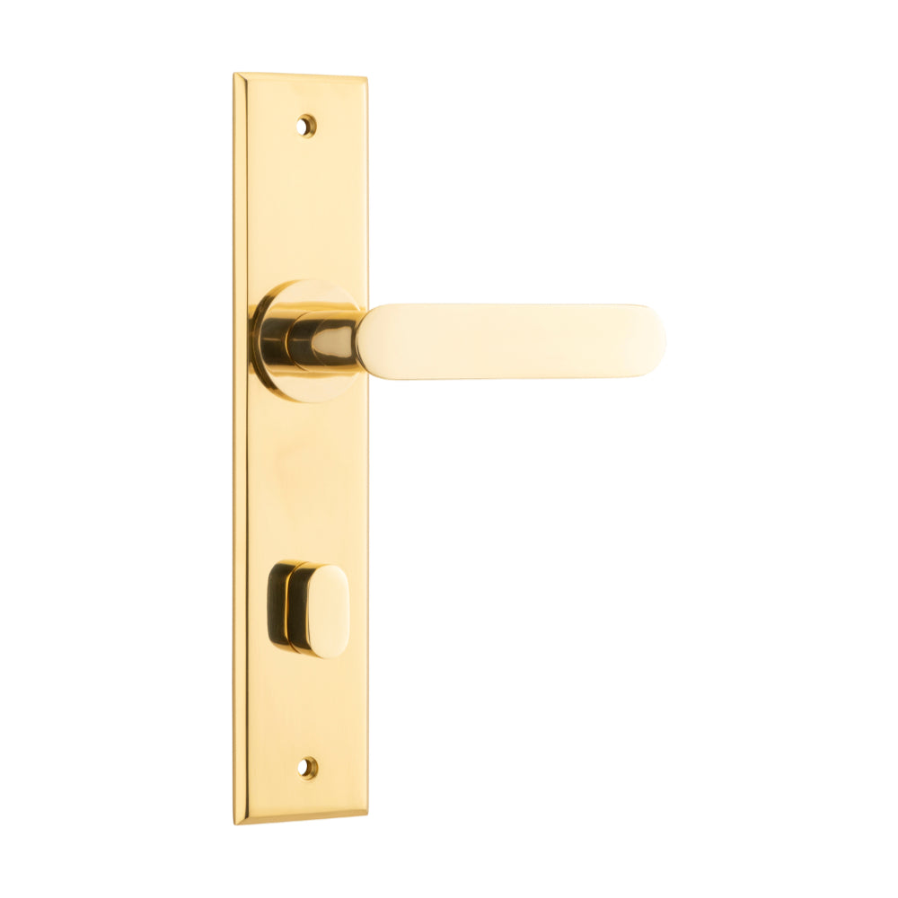 Door Lever Bronte Chamfered Privacy Polished Brass H240xW50xP55mm in Polished Brass