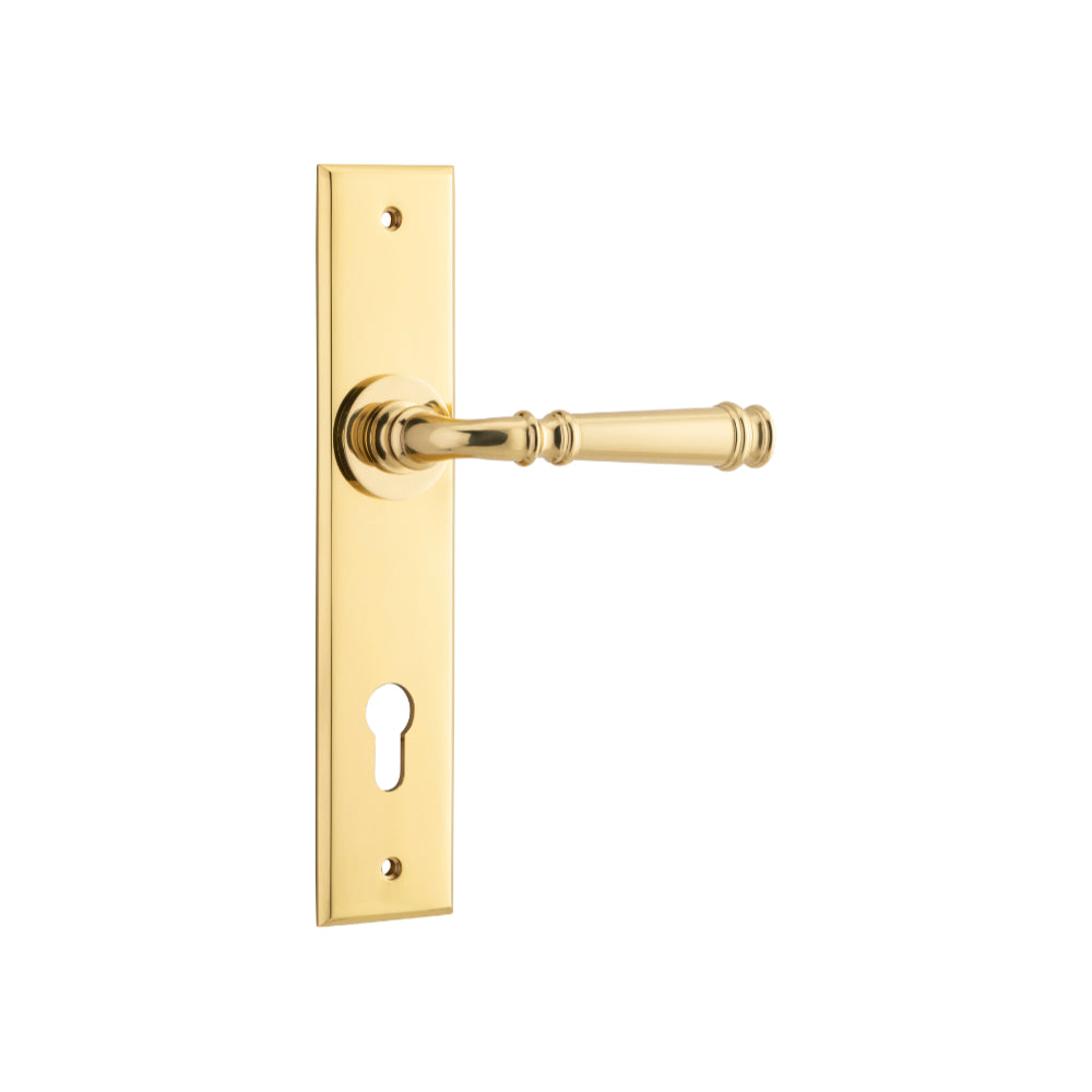 Door Lever Verona Chamfered Euro Polished Brass CTC85mm H240xW50xP59mm in Polished Brass