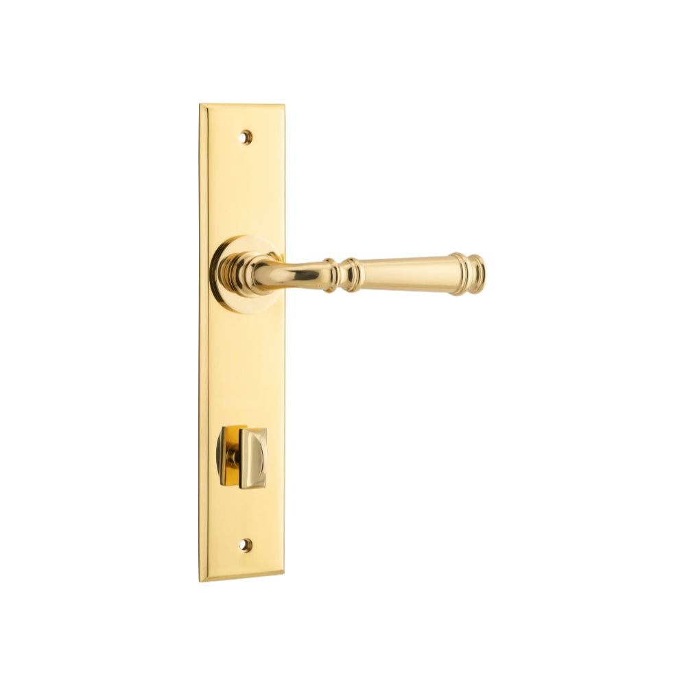Door Lever Verona Chamfered Privacy Polished Brass CTC85mm H240xW50xP59mm in Polished Brass