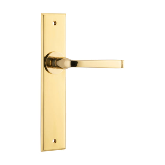 Door Lever Annecy Chamfered Latch Polished Brass H240xW50xP65mm in Polished Brass