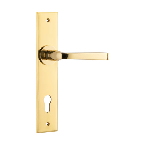 Door Lever Annecy Chamfered Euro Polished Brass CTC85mm H240xW50xP65mm in Polished Brass