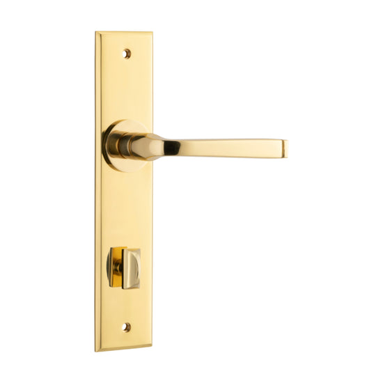 Door Lever Annecy Chamfered Privacy Polished Brass CTC85mm H240xW50xP65mm in Polished Brass