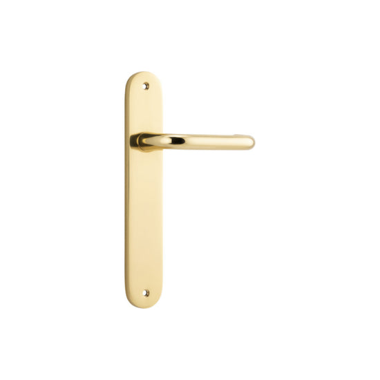 Door Lever Oslo Oval Latch Polished Brass H240xW40xP57mm in Polished Brass