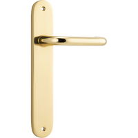 Door Lever Oslo Oval Latch Polished Brass H240xW40xP57mm in Polished Brass