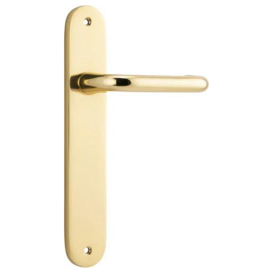 Door Lever Oslo Return Oval Polished Brass L118xP54mm BPH240xW40mm Passage Kit Tube Latch Split Cam 'T' Striker Polished Brass Backset 60mm in Polished Brass