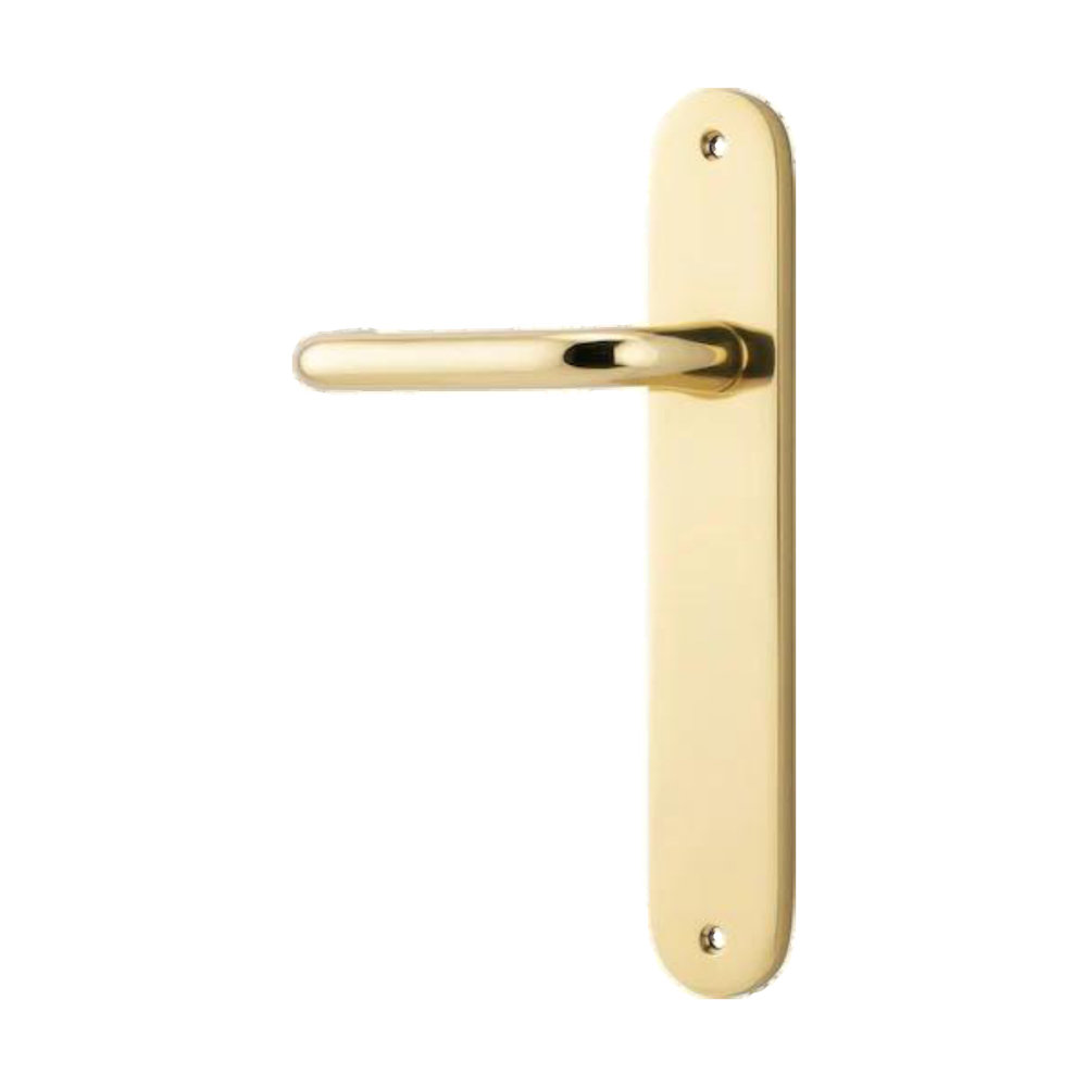 Door Lever Oslo Return Oval Latch Left Hand Fixed Polished Brass BPH240xW40mm in Polished Brass