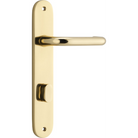 Door Lever Oslo Oval Privacy Polished Brass CTC85mm H240xW40xP57mm in Polished Brass