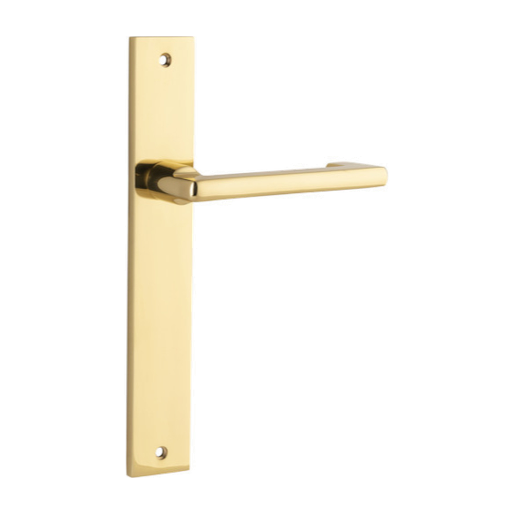 Door Lever Baltimore Return on Long Backplate Pair Polished Brass H240xW38xP58mm in Polished Brass