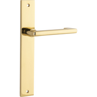 Pair of Iver Baltimore return levers on rectangular backplates, showcasing sleek, modern door hardware design.
