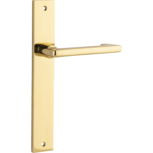 Pair of Iver Baltimore return levers on rectangular backplates, showcasing sleek, modern door hardware design.