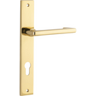 Pair of Iver Baltimore return lever door handles on rectangular backplates, showing brushed metal finish and elegant design.