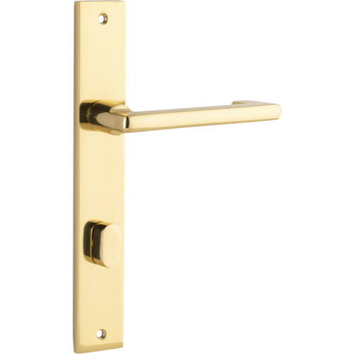 Door Lever Baltimore Return Rectangular Privacy Pair Polished Brass CTC85mm H240xW38xP58mm in Polished Brass