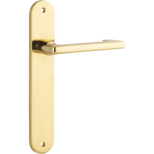 Door Lever Baltimore Return Oval Latch Pair Polished Brass H240xW40xP58mm in Polished Brass