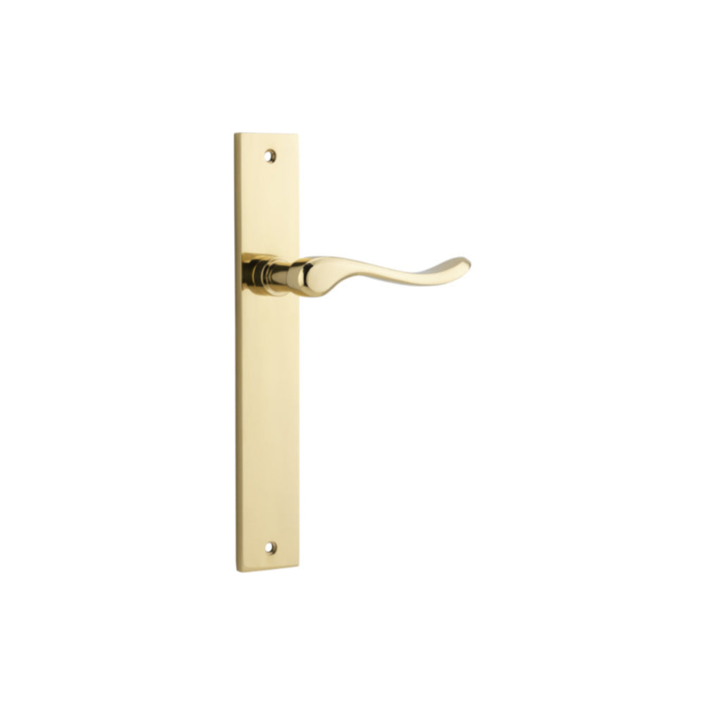 Door Lever Stirling on Long Backplate Pair Polished Brass H240xW38xP64mm in Polished Brass