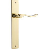 Door Lever Stirling on Long Backplate Pair Polished Brass H240xW38xP64mm in Polished Brass