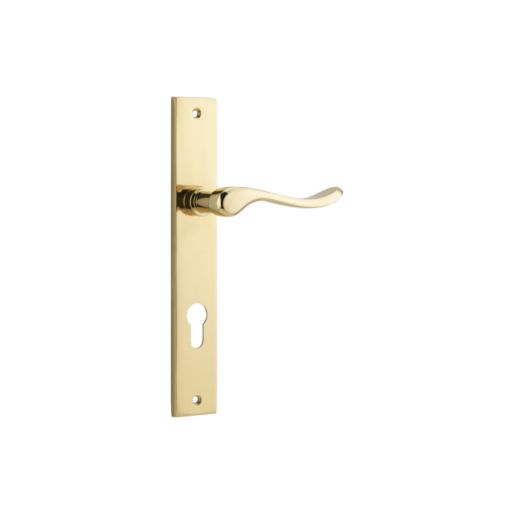 Door Lever Stirling Rectangular Euro Pair Polished Brass CTC85mm H240xW38xP64mm in Polished Brass