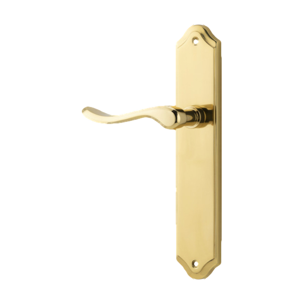 Door Lever Stirling Shouldered Latch Left Hand Fixed Polished Brass L116xP64mm BPH250xW48mm in Polished Brass