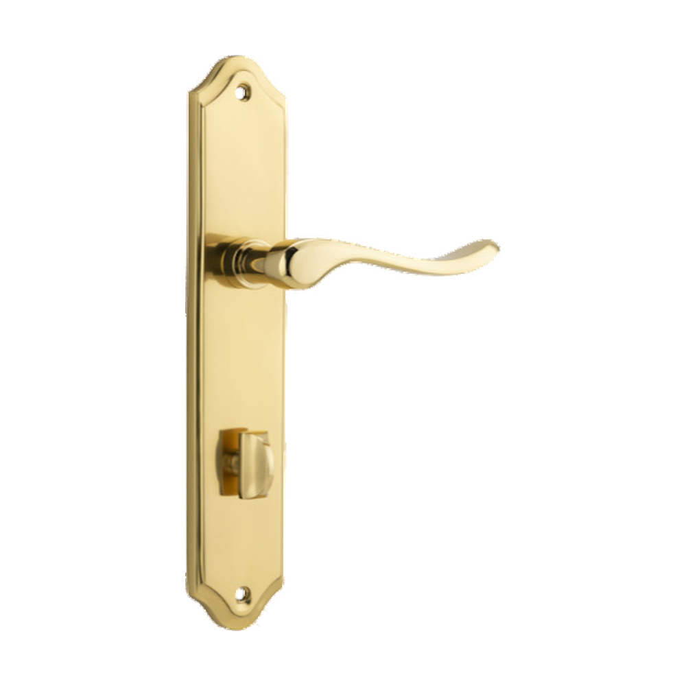 Door Lever Stirling Shouldered Privacy Pair Polished Brass CTC85mm H250xW48xP64mm in Polished Brass