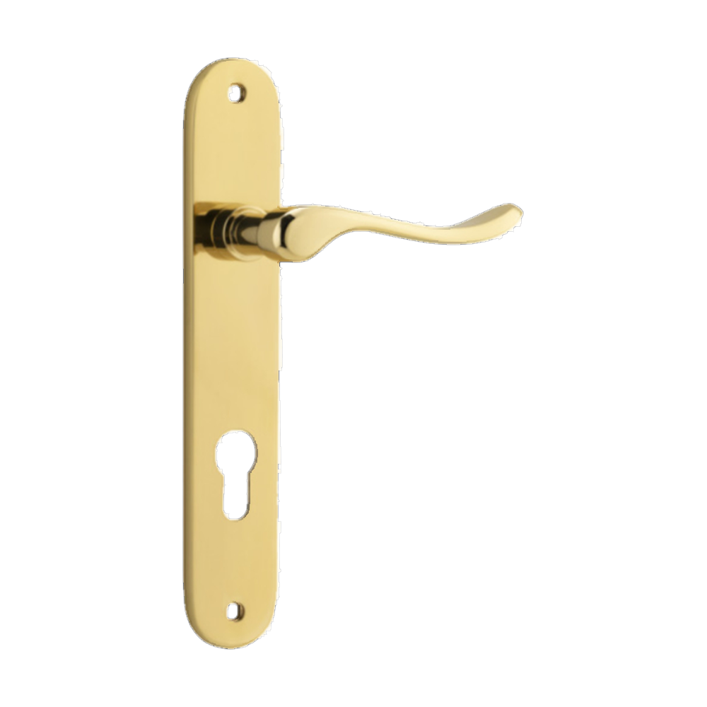 Door Lever Stirling Oval Euro Pair Polished Brass CTC85mm H240xW40xP64mm in Polished Brass