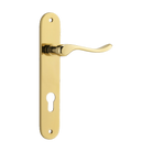 Door Lever Stirling Oval Euro Pair Polished Brass CTC85mm H240xW40xP64mm in Polished Brass