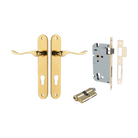 Door Lever Stirling Oval Euro Pair Polished Brass CTC85mm H240xW40xP64mm Entrance Kit Mortice Lock Euro Polished Brass CTC85mm Backset 60mm, Euro Cylinder Dual Function 5 Pin Polished Brass L65mm KA1 in Polished Brass