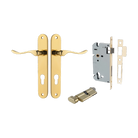 Door Lever Stirling Oval Euro Pair Polished Brass CTC85mm H240xW40xP64mm Entrance Kit Mortice Lock Euro Polished Brass CTC85mm Backset 60mm, Euro Cylinder Key Thumb 6 Pin Polished Brass L70mm KA1 in Polished Brass