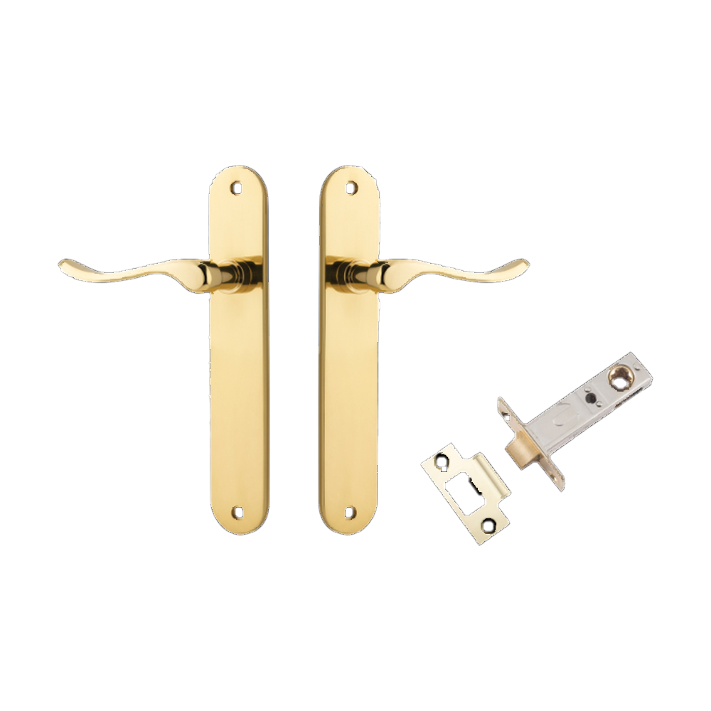 Door Lever Stirling Oval Latch Pair Polished Brass H240xW40xP64mm Passage Kit Tube Latch Split Cam 'T' Striker Polished Brass Backset 60mm in Polished Brass